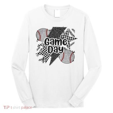 Retro Baseball Game Day Checkered Leopard Baseball Mama Mom Long Sleeve Shirt