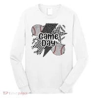 Retro Baseball Game Day Checkered Leopard Baseball Mama Mom Long Sleeve Shirt thumb 0