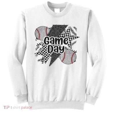 Retro Baseball Game Day Checkered Leopard Baseball Mama Mom Sweatshirt
