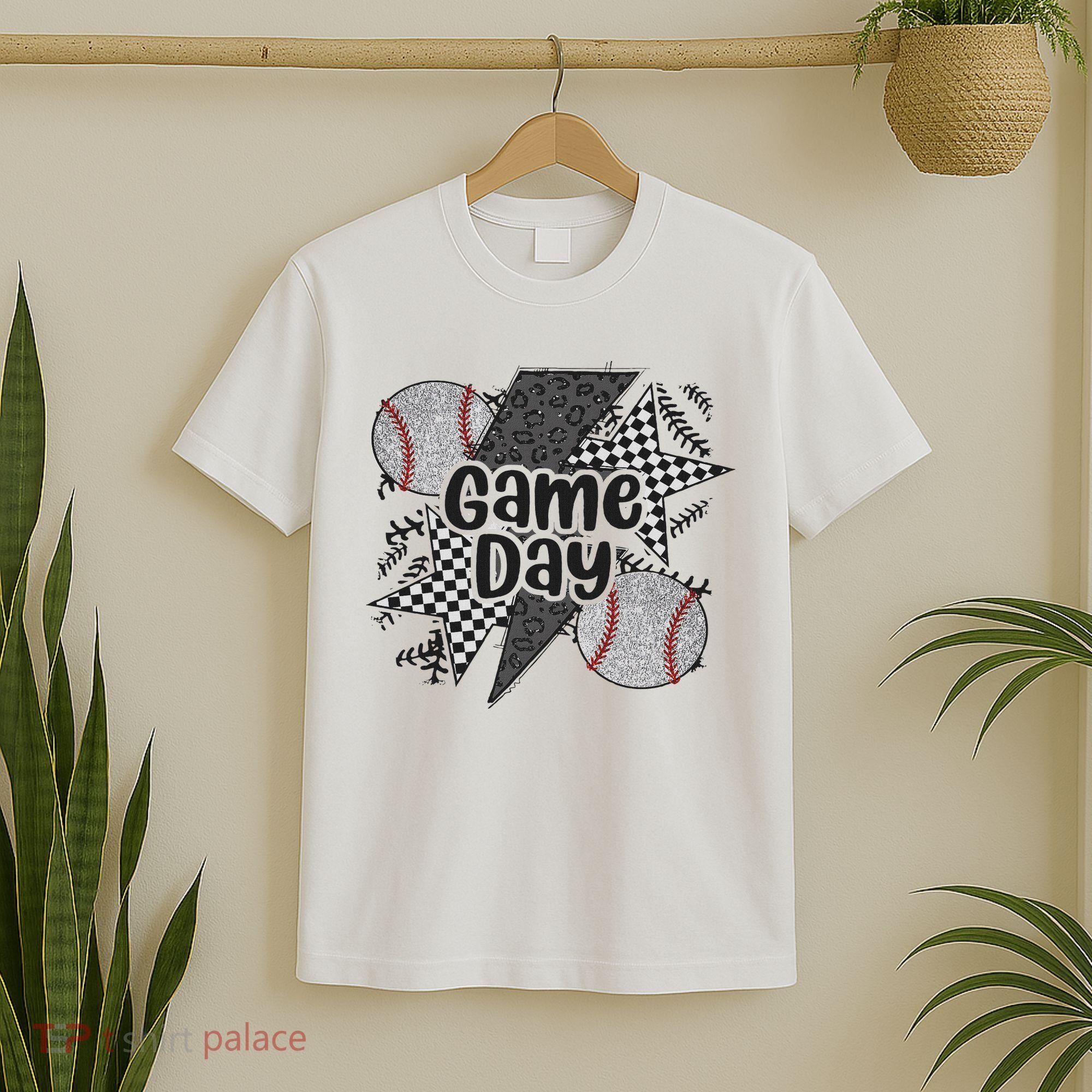 Retro Baseball Game Day Checkered Leopard Baseball Mama Mom T-Shirt