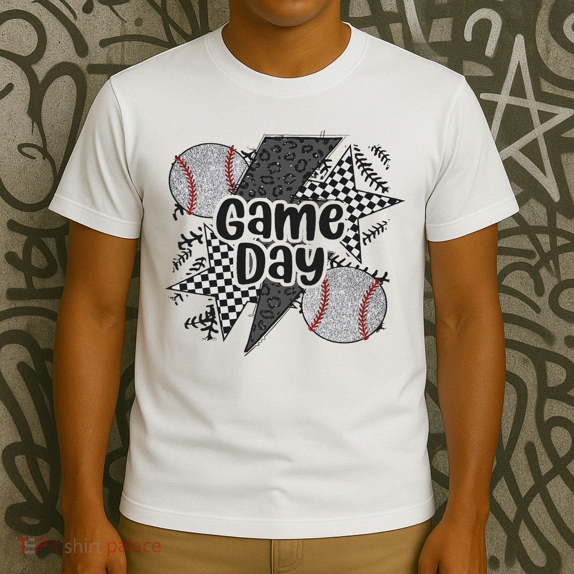 Retro Baseball Game Day Checkered Leopard Baseball Mama Mom T-Shirt