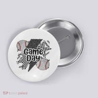 Retro Baseball Game Day Checkered Leopard Baseball Mama Mom Button thumb 0