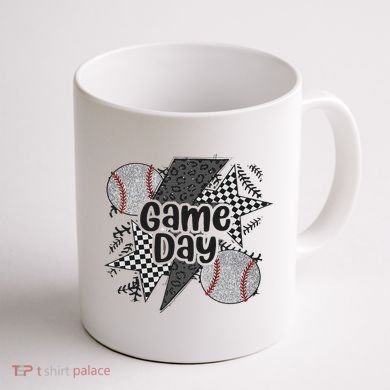 Retro Baseball Game Day Checkered Leopard Baseball Mama Mom Coffee Mug back