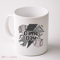 Retro Baseball Game Day Checkered Leopard Baseball Mama Mom Coffee Mug thumb 0