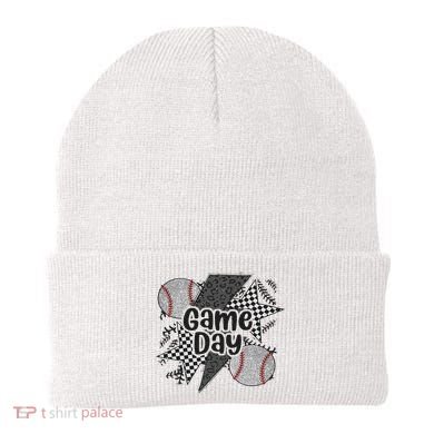 Retro Baseball Game Day Checkered Leopard Baseball Mama Mom Beanie