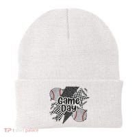 Retro Baseball Game Day Checkered Leopard Baseball Mama Mom Beanie thumb 0