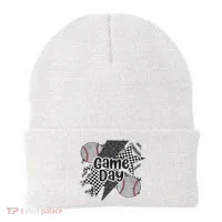 Retro Baseball Game Day Checkered Leopard Baseball Mama Mom Beanie thumb 0