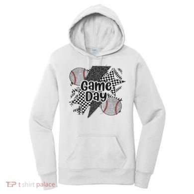 Retro Baseball Game Day Checkered Leopard Baseball Mama Mom Women's Hoodie