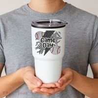 Retro Baseball Game Day Checkered Leopard Baseball Mama Mom Tumbler thumb 2