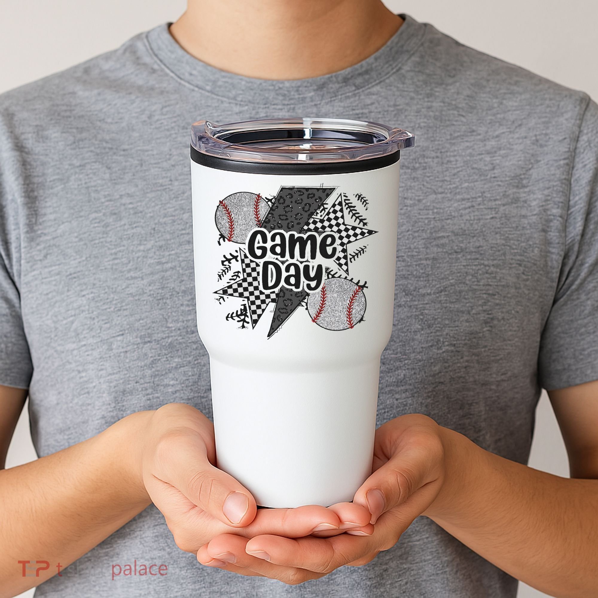 Retro Baseball Game Day Checkered Leopard Baseball Mama Mom Tumbler