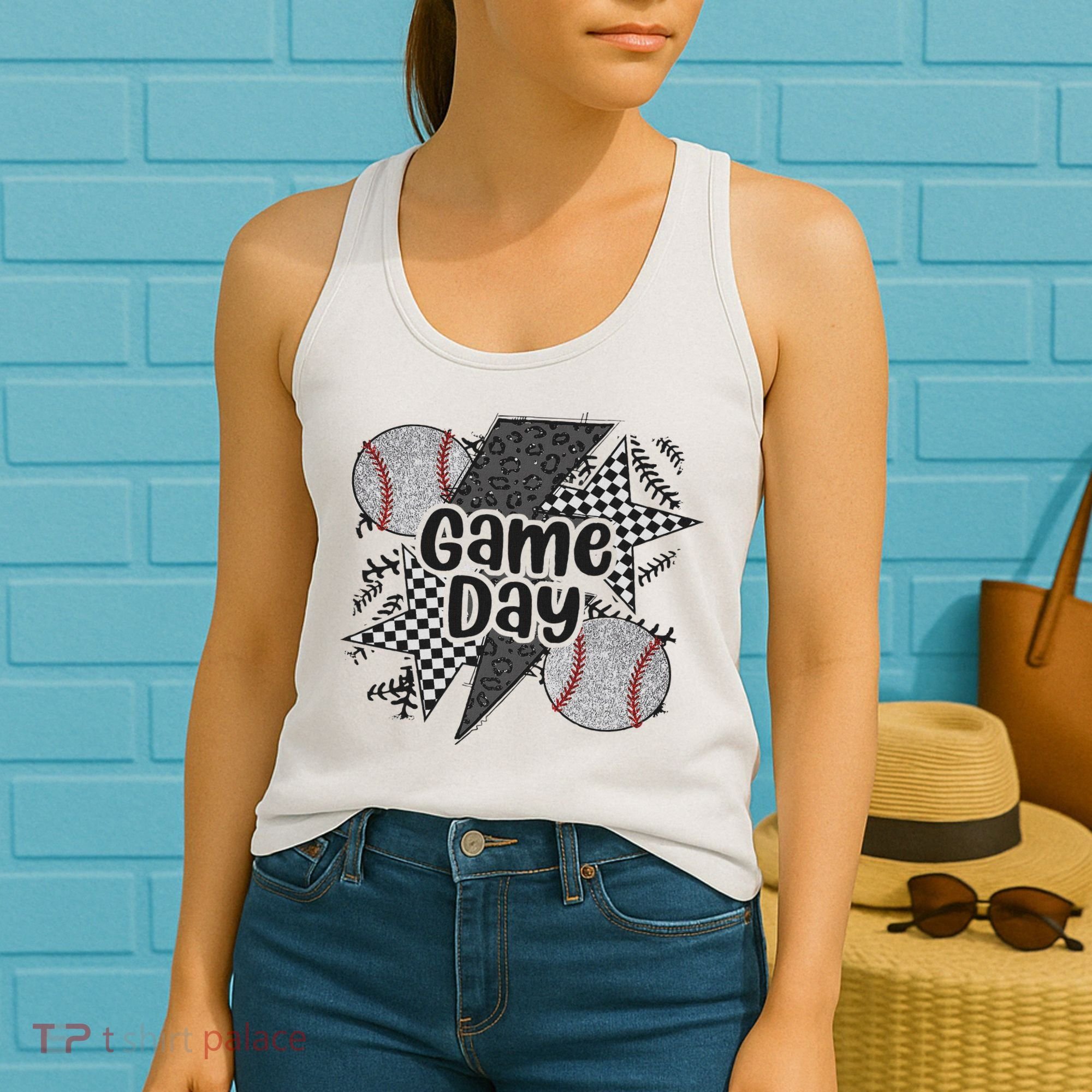 Retro Baseball Game Day Checkered Leopard Baseball Mama Mom Women's Tank Top