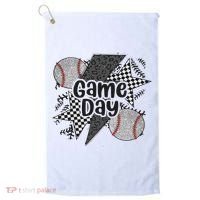 Retro Baseball Game Day Checkered Leopard Baseball Mama Mom Golf Towel thumb 0