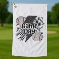 Retro Baseball Game Day Checkered Leopard Baseball Mama Mom Golf Towel thumb 1