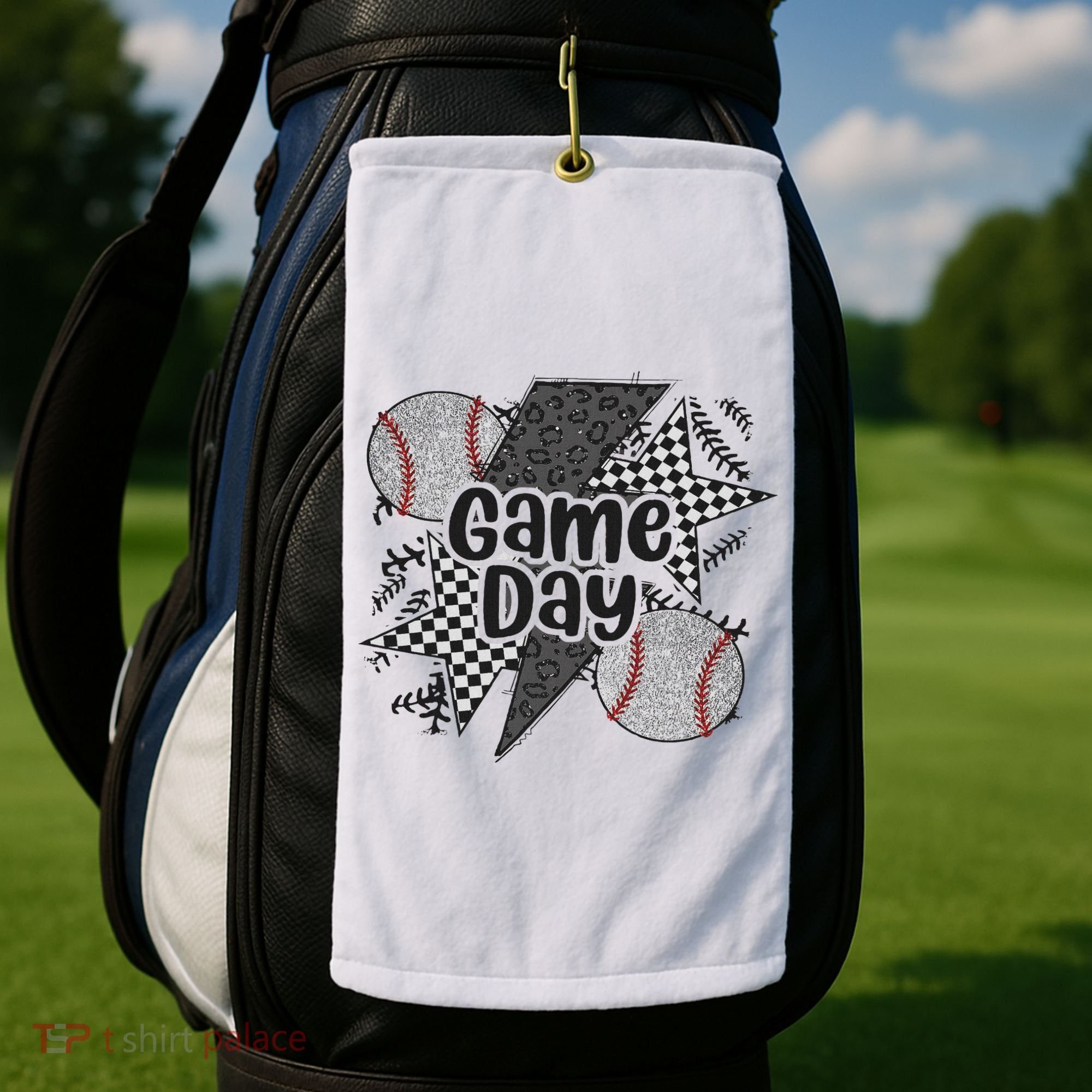 Retro Baseball Game Day Checkered Leopard Baseball Mama Mom Golf Towel