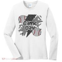 Retro Baseball Game Day Checkered Leopard Baseball Mama Mom Women's Long Sleeve Shirt thumb 0