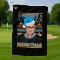 Ruth Bader Ginsburg RBG Merry Resistmas Ugly Christmas Sweater Golf Towel thumb 1