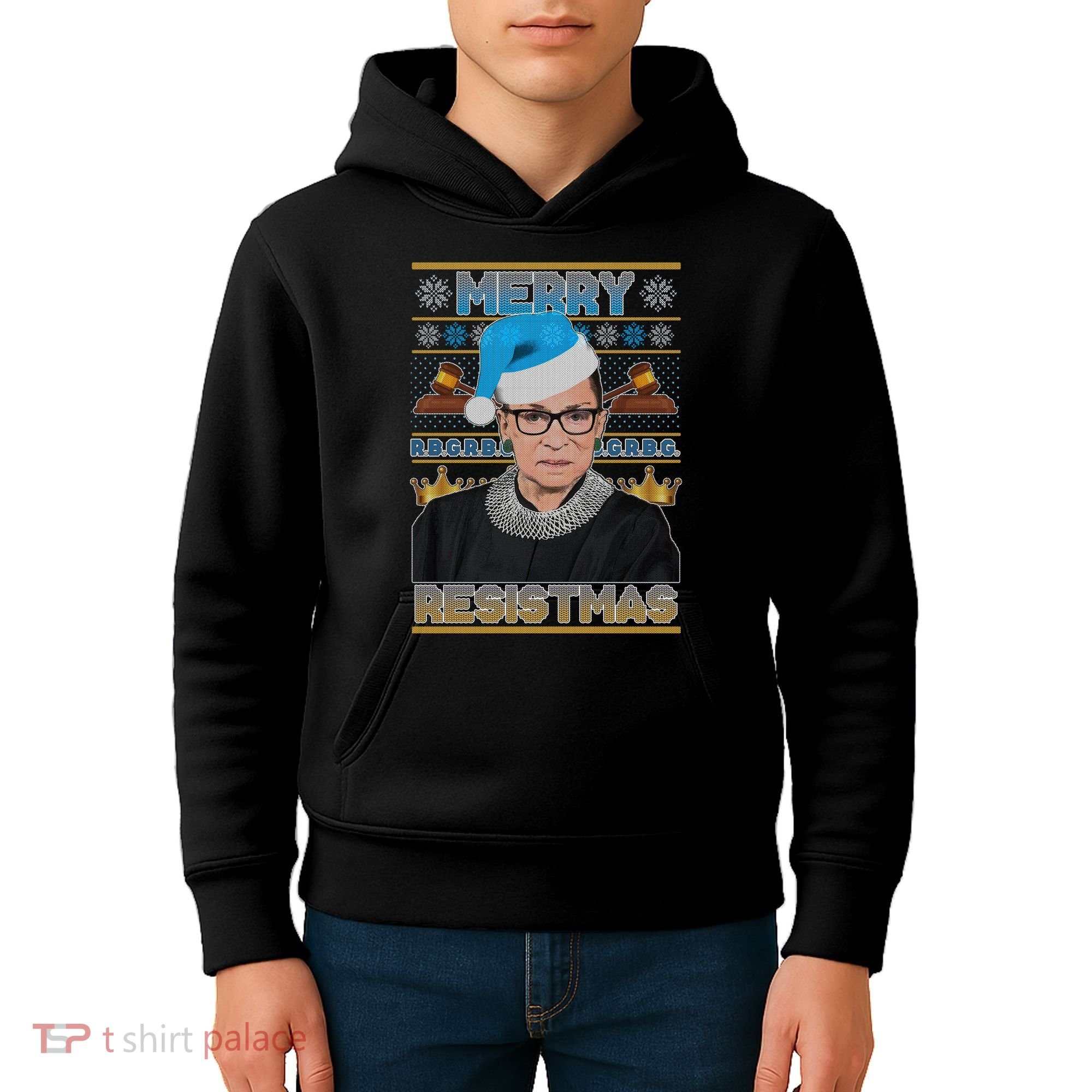 Ruth Bader Ginsburg RBG Merry Resistmas Ugly Christmas Sweater Kids Hoodie