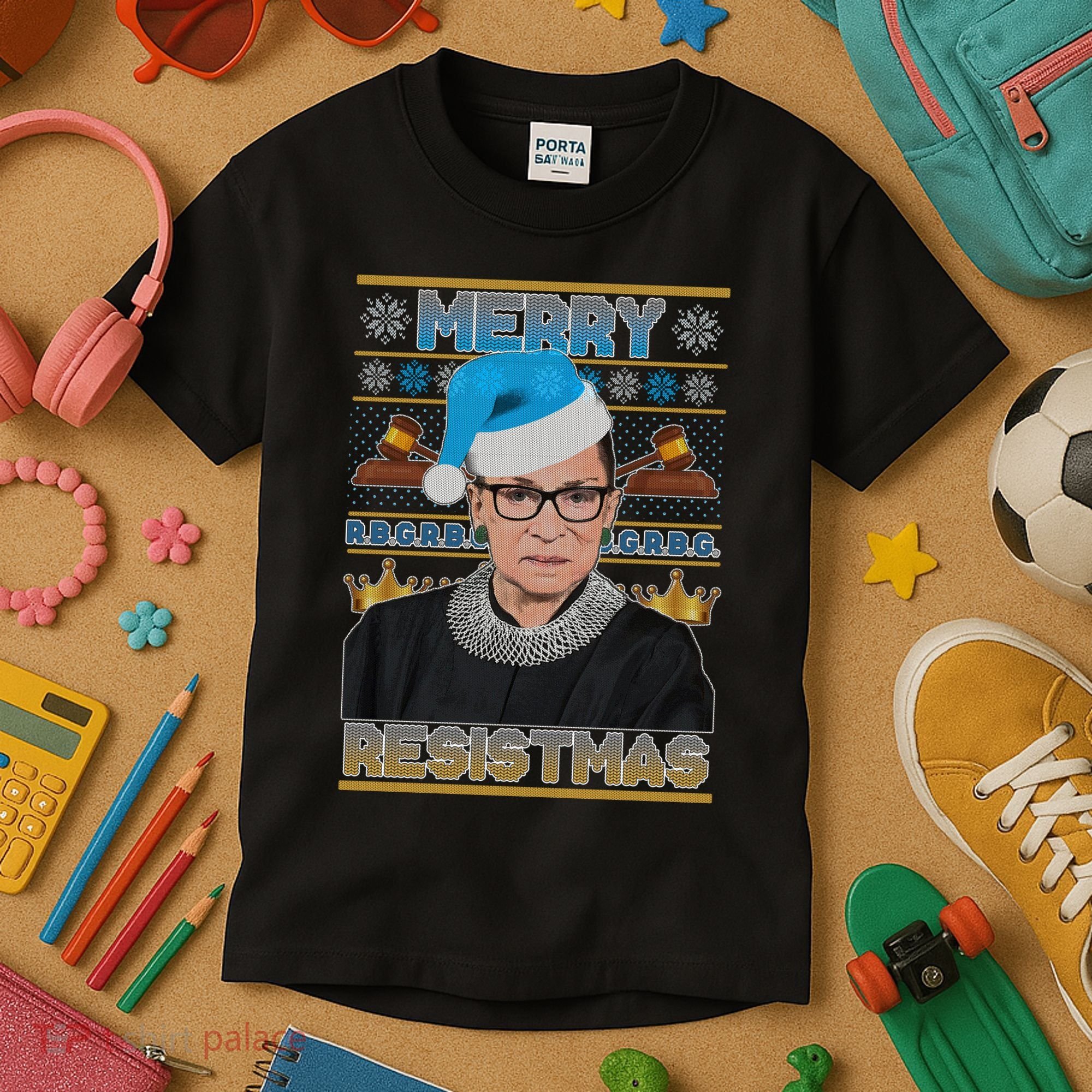 Ruth Bader Ginsburg RBG Merry Resistmas Ugly Christmas Sweater Kids T-Shirt