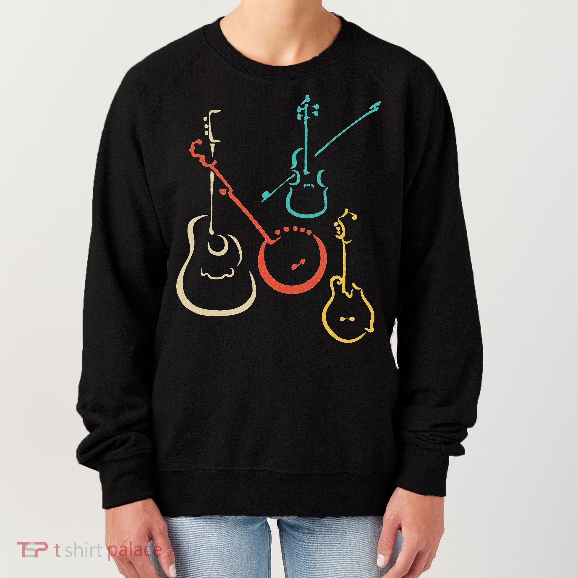 Retro Bluegrass Guitars Banjos Fiddles Mandolins Women's Sweatshirt