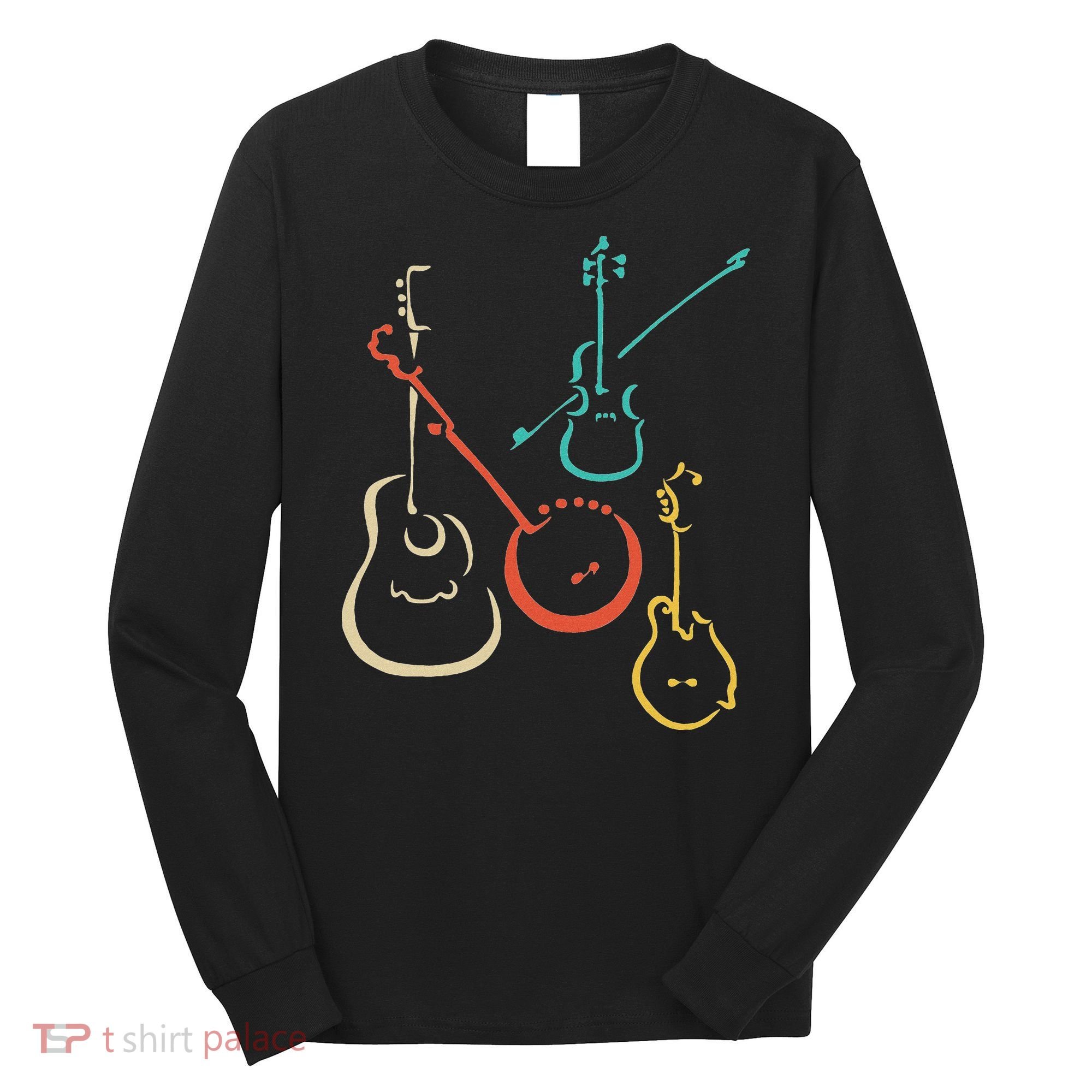 Retro Bluegrass Guitars Banjos Fiddles Mandolins Long Sleeve Shirt