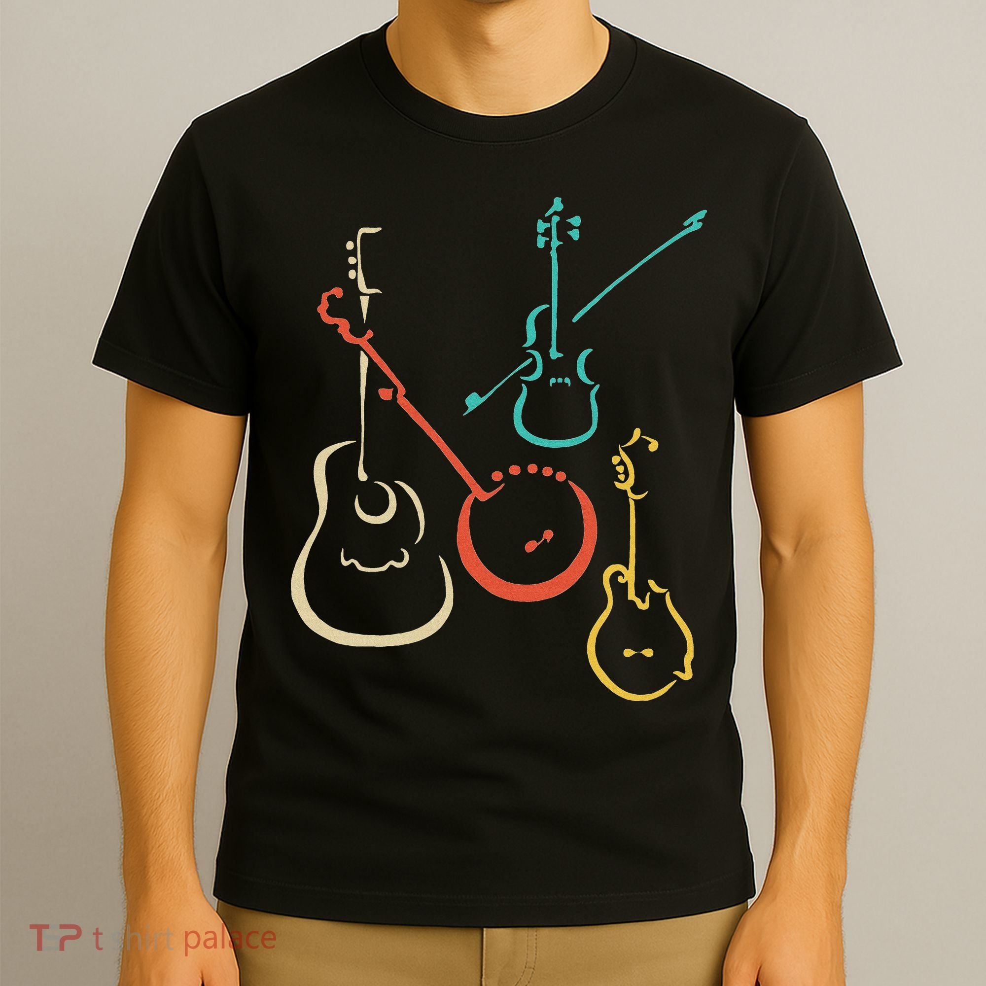 Retro Bluegrass Guitars Banjos Fiddles Mandolins T-Shirt