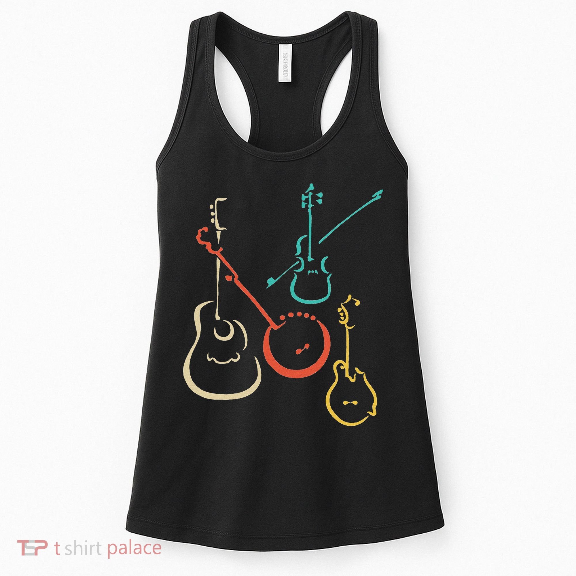 Retro Bluegrass Guitars Banjos Fiddles Mandolins Women's Tank Top