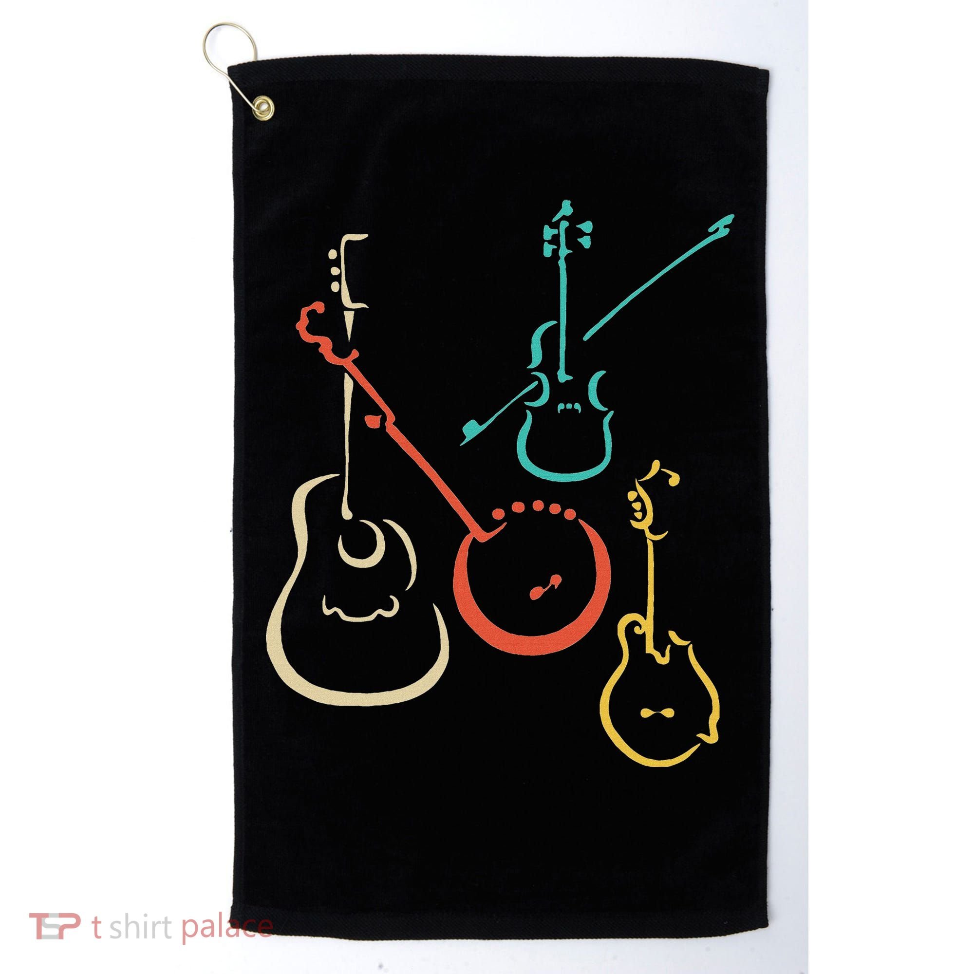 Retro Bluegrass Guitars Banjos Fiddles Mandolins Golf Towel