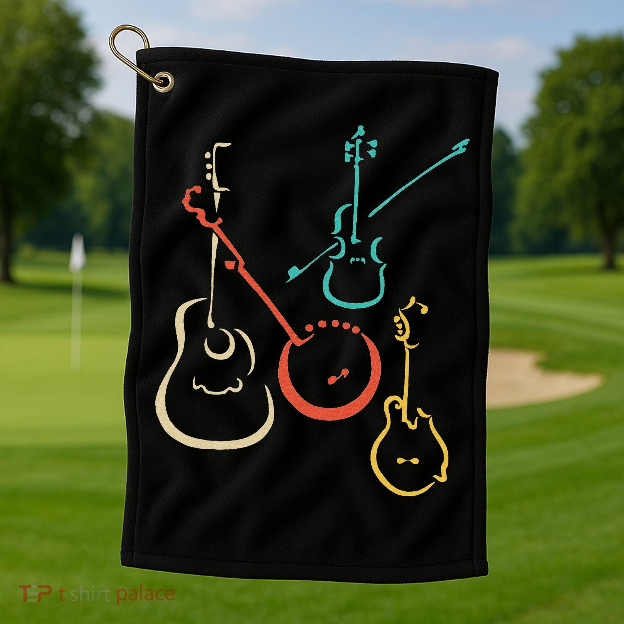 Retro Bluegrass Guitars Banjos Fiddles Mandolins Golf Towel