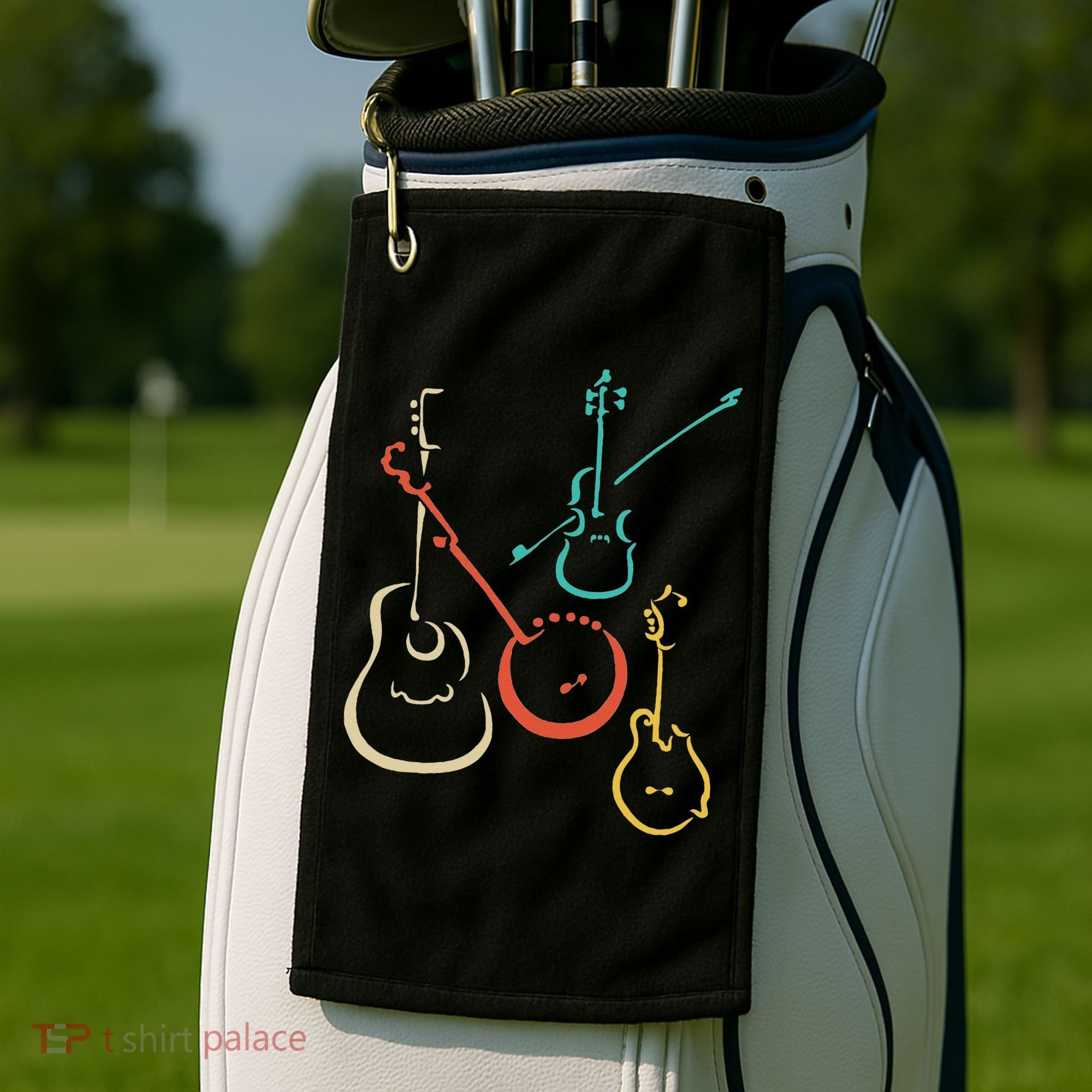 Retro Bluegrass Guitars Banjos Fiddles Mandolins Golf Towel