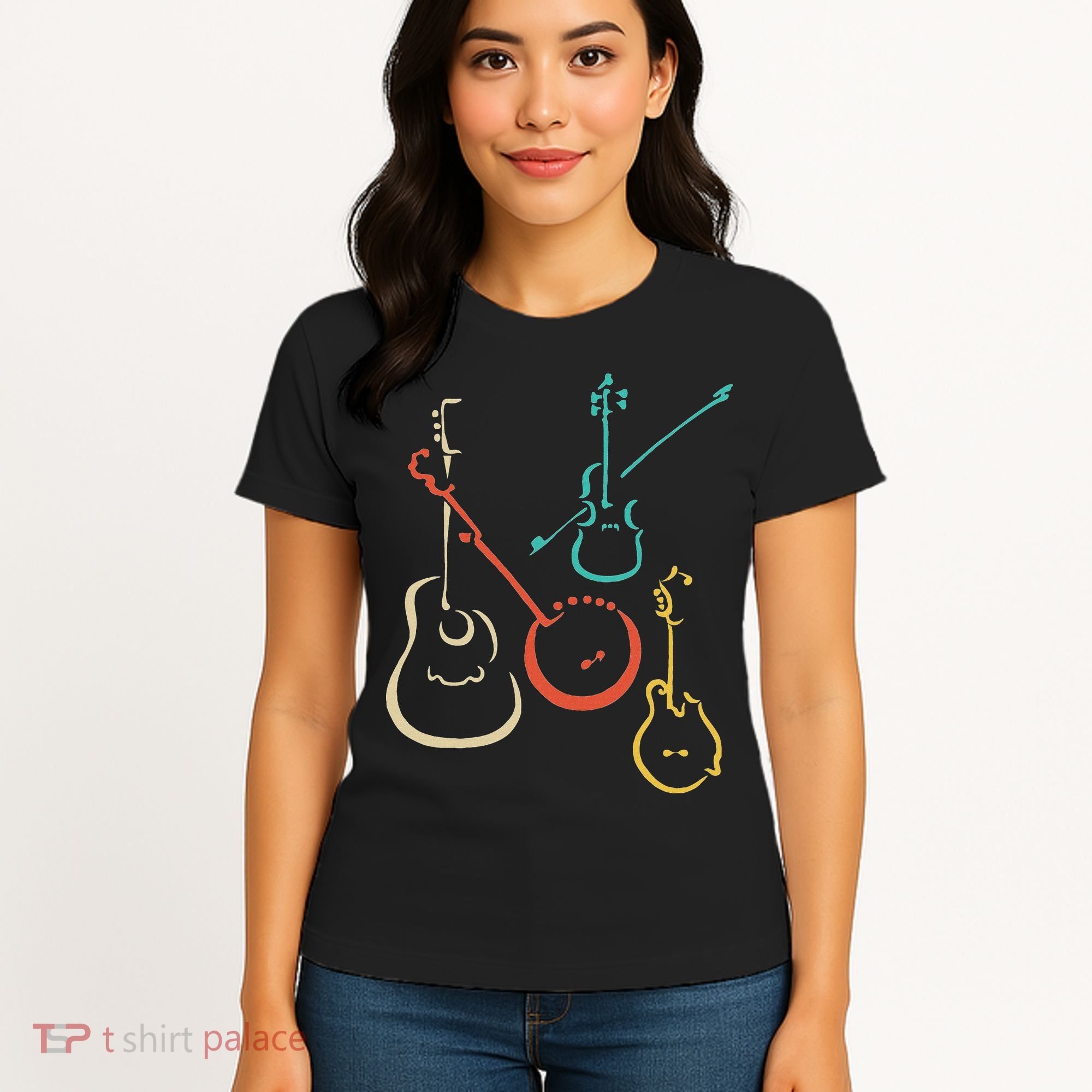 Retro Bluegrass Guitars Banjos Fiddles Mandolins Women's T-Shirt