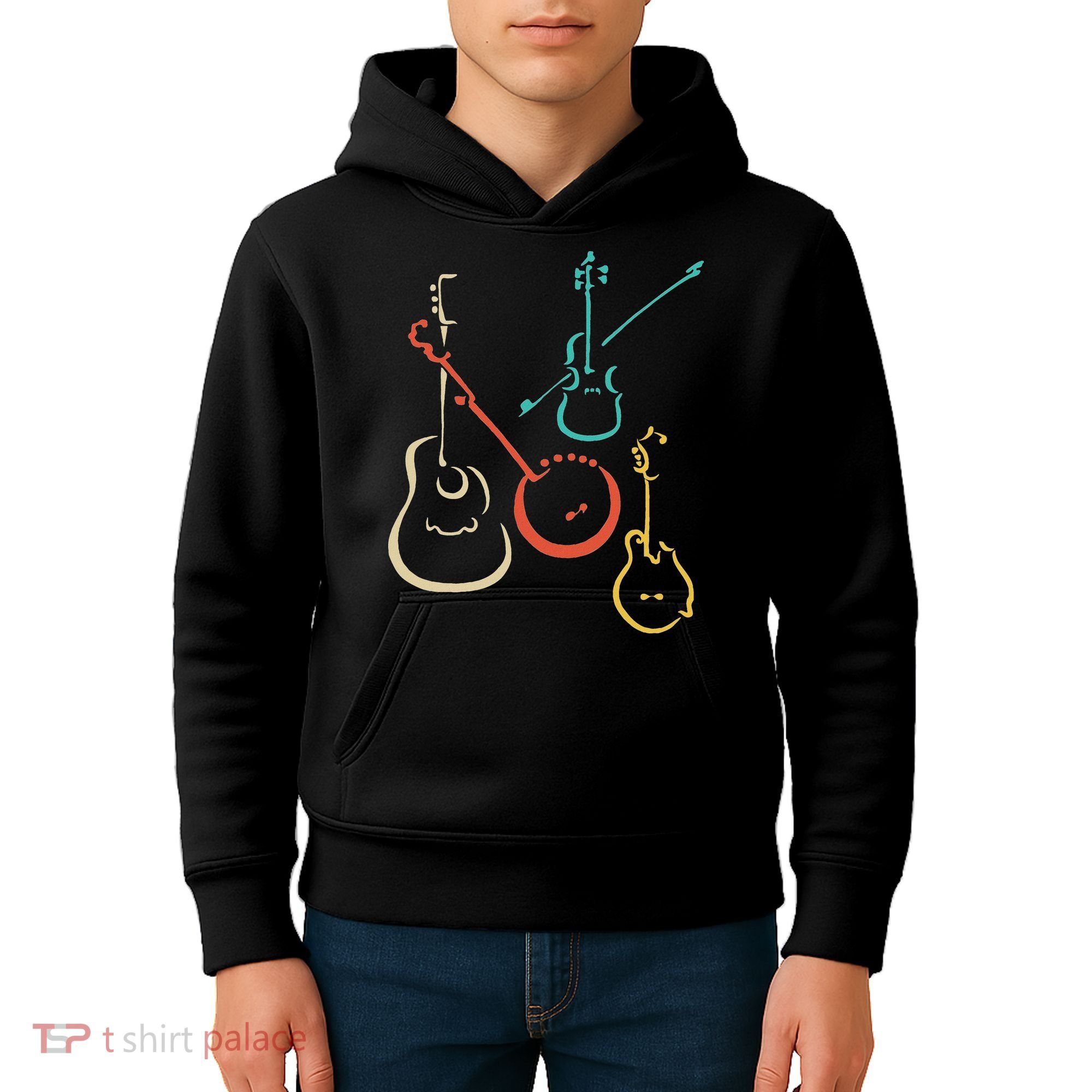 Retro Bluegrass Guitars Banjos Fiddles Mandolins Kids Hoodie