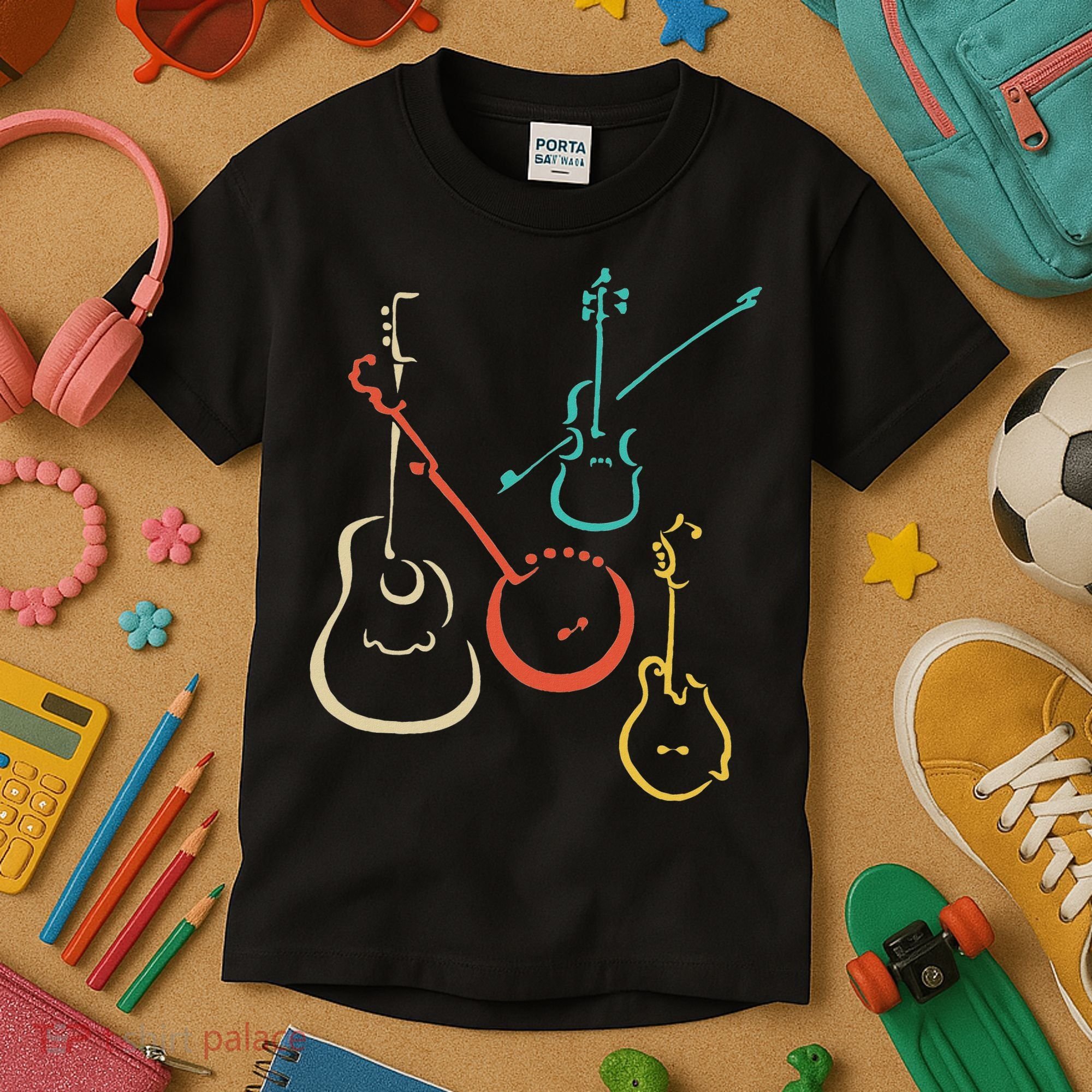 Retro Bluegrass Guitars Banjos Fiddles Mandolins Kids T-Shirt