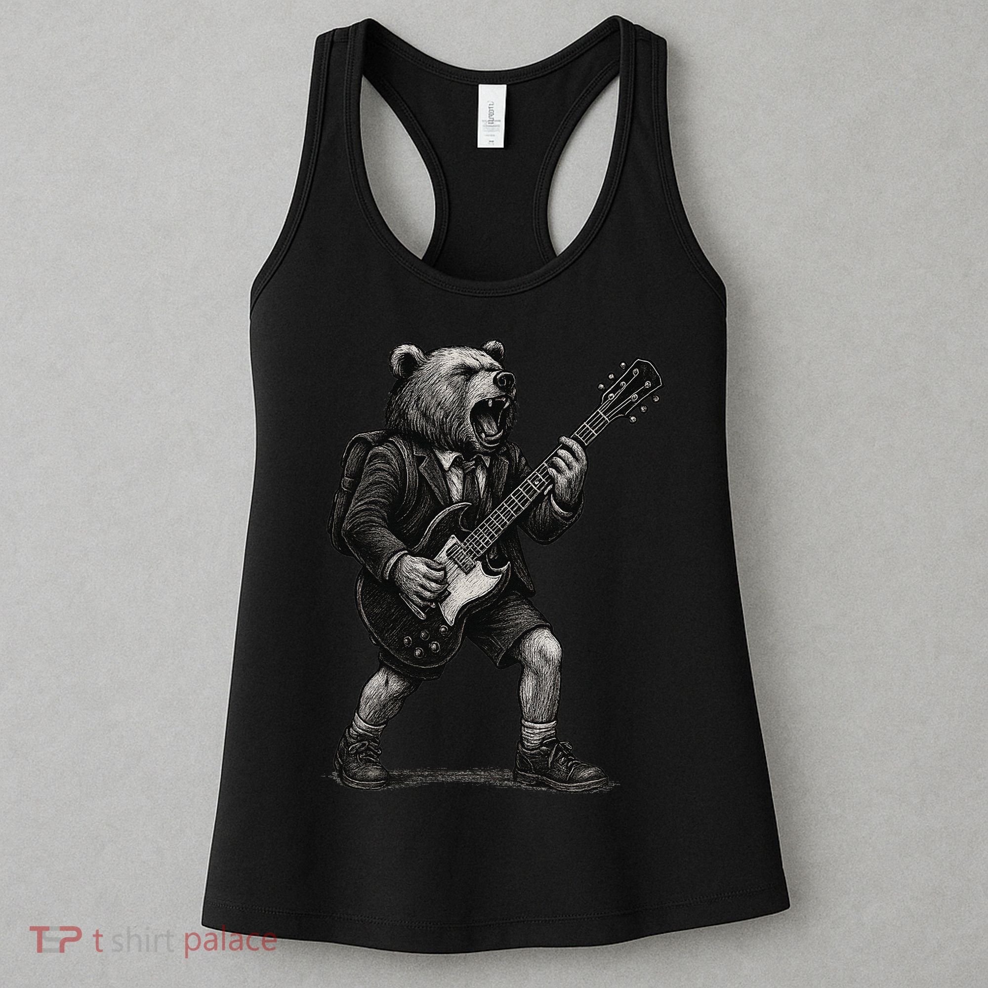Rocking Bear Guitar Player Concert Festival Music Cool Women's Tank Top