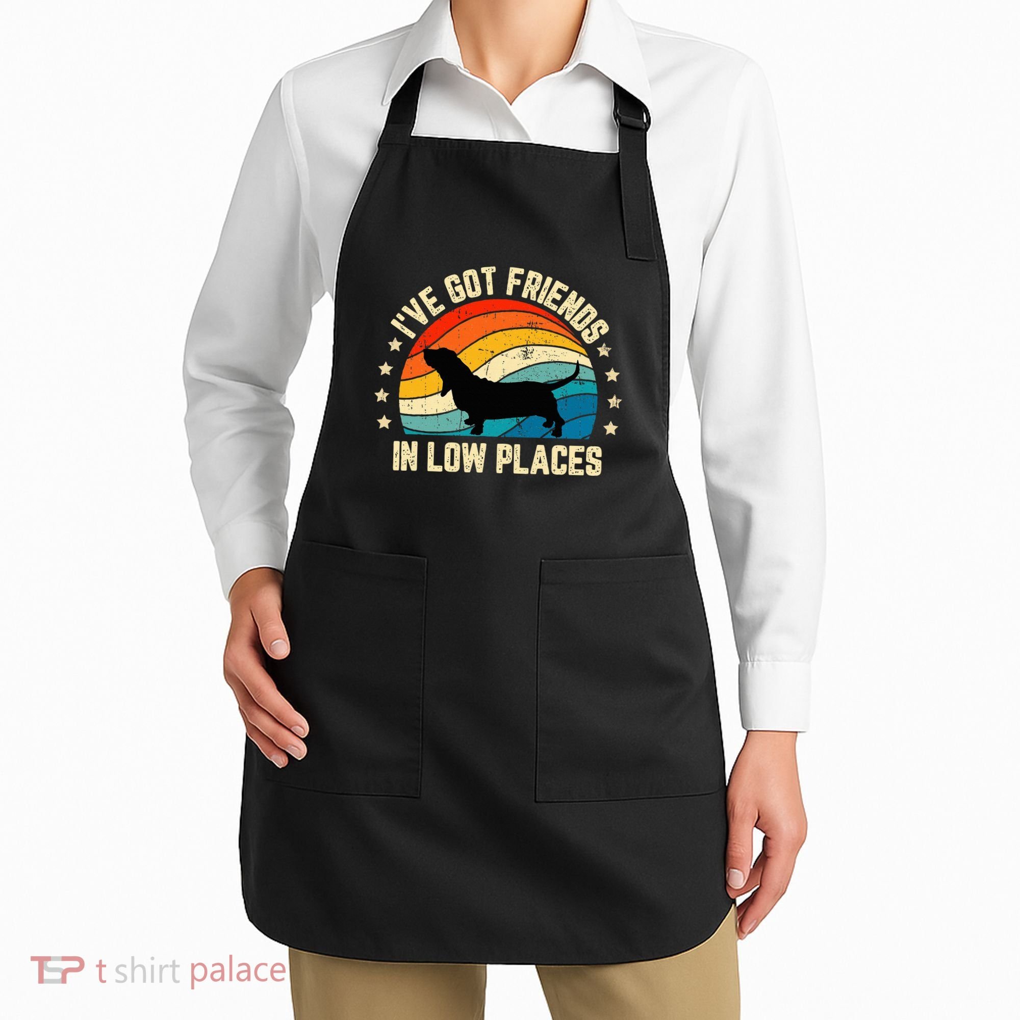 Retro Basset Hound IVe Got Friends In Low Places Apron