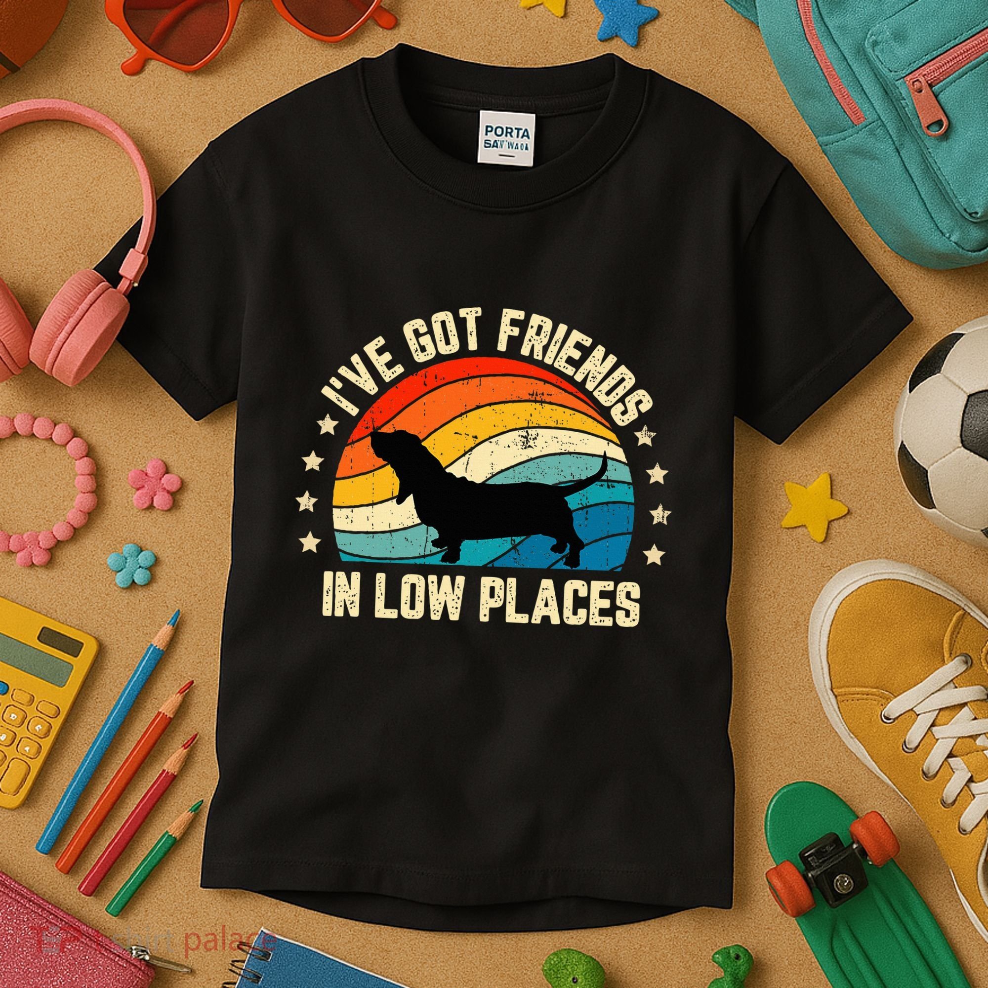 Retro Basset Hound IVe Got Friends In Low Places Kids T-Shirt
