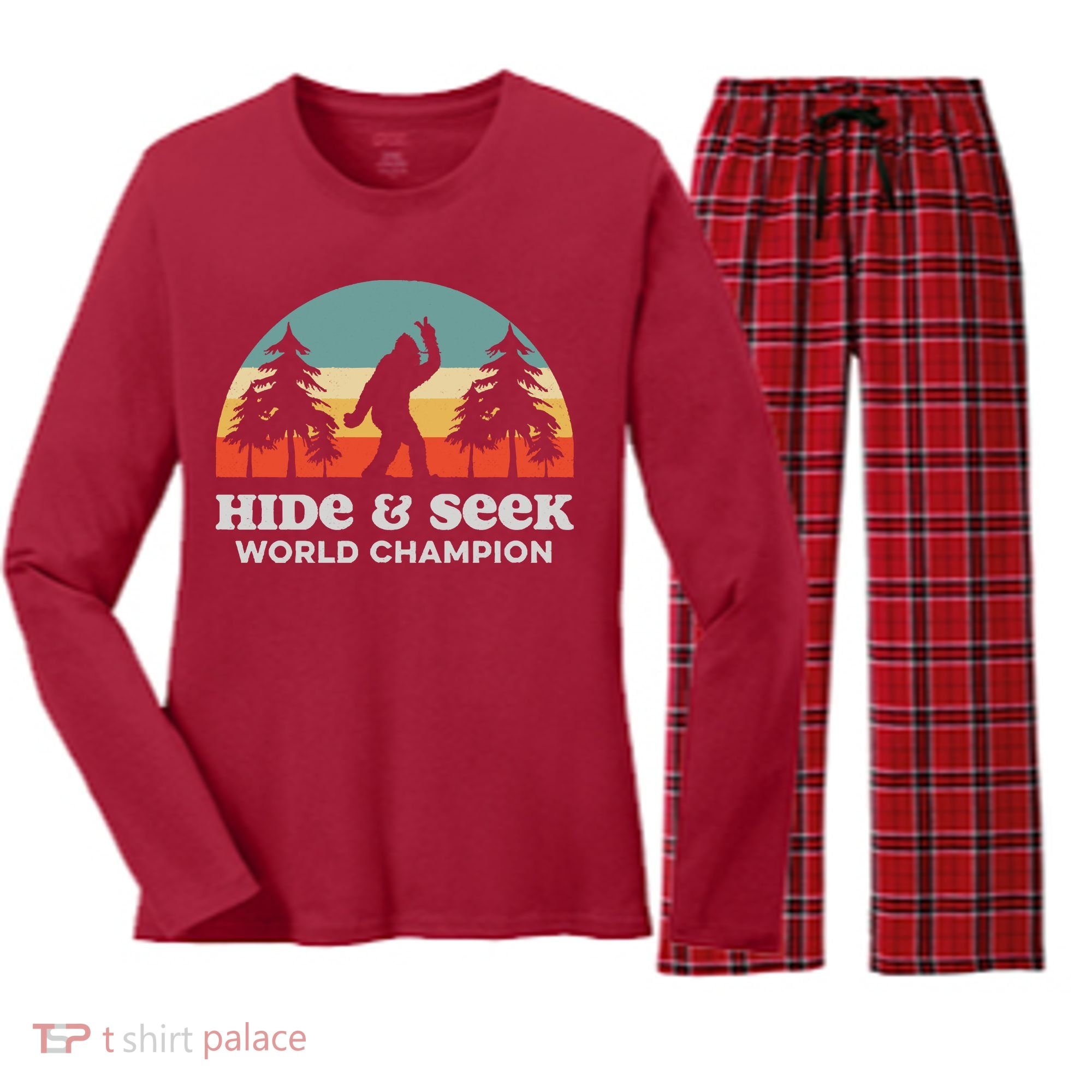 Retro Bigfoot Hide &Amp; Seek World Champion Women's Long Sleeve Flannel Pajama Set 