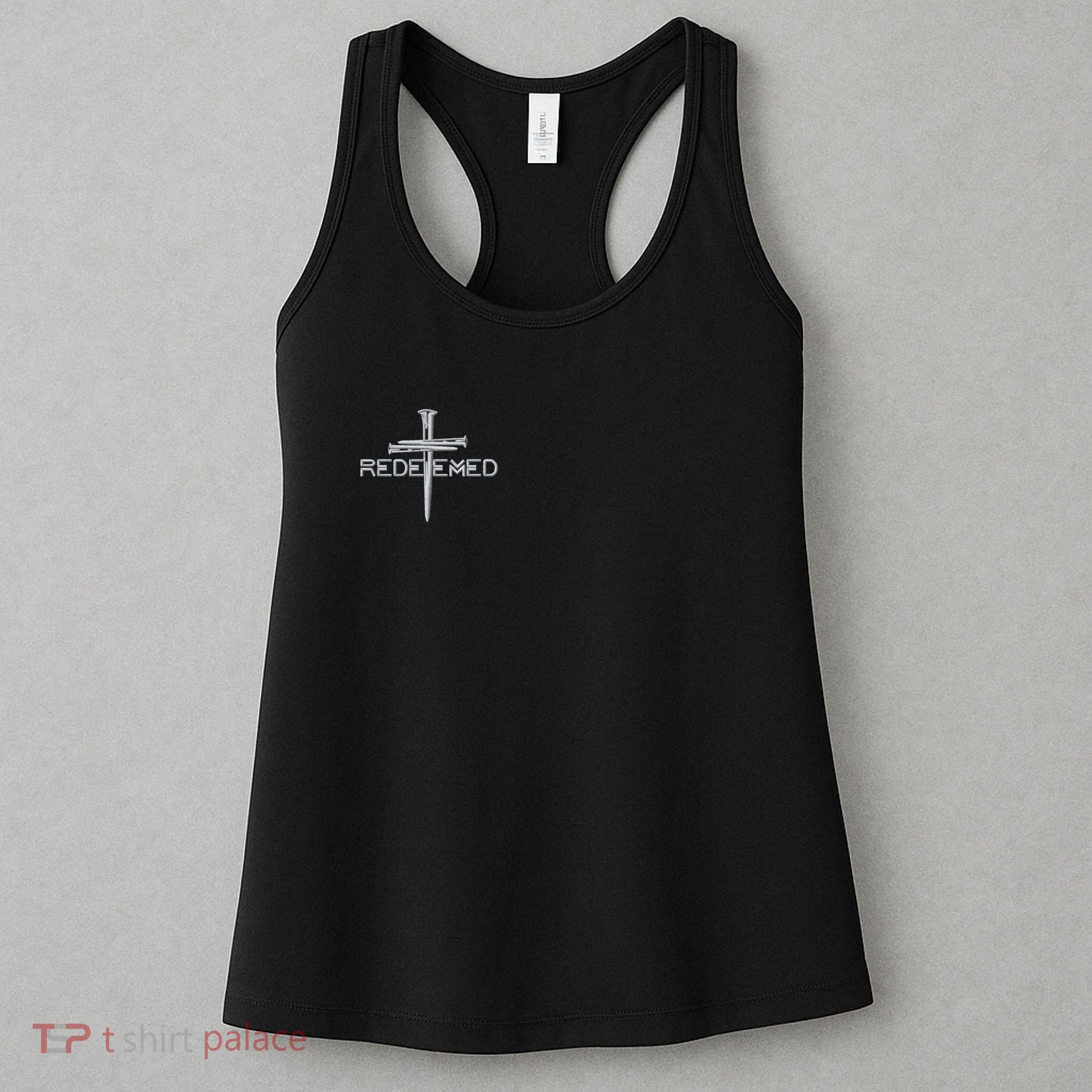 Redeemed By Jesus Christ 3 Nails Cross Christian Faith Embroidered Embroidered Women's Tank Top
