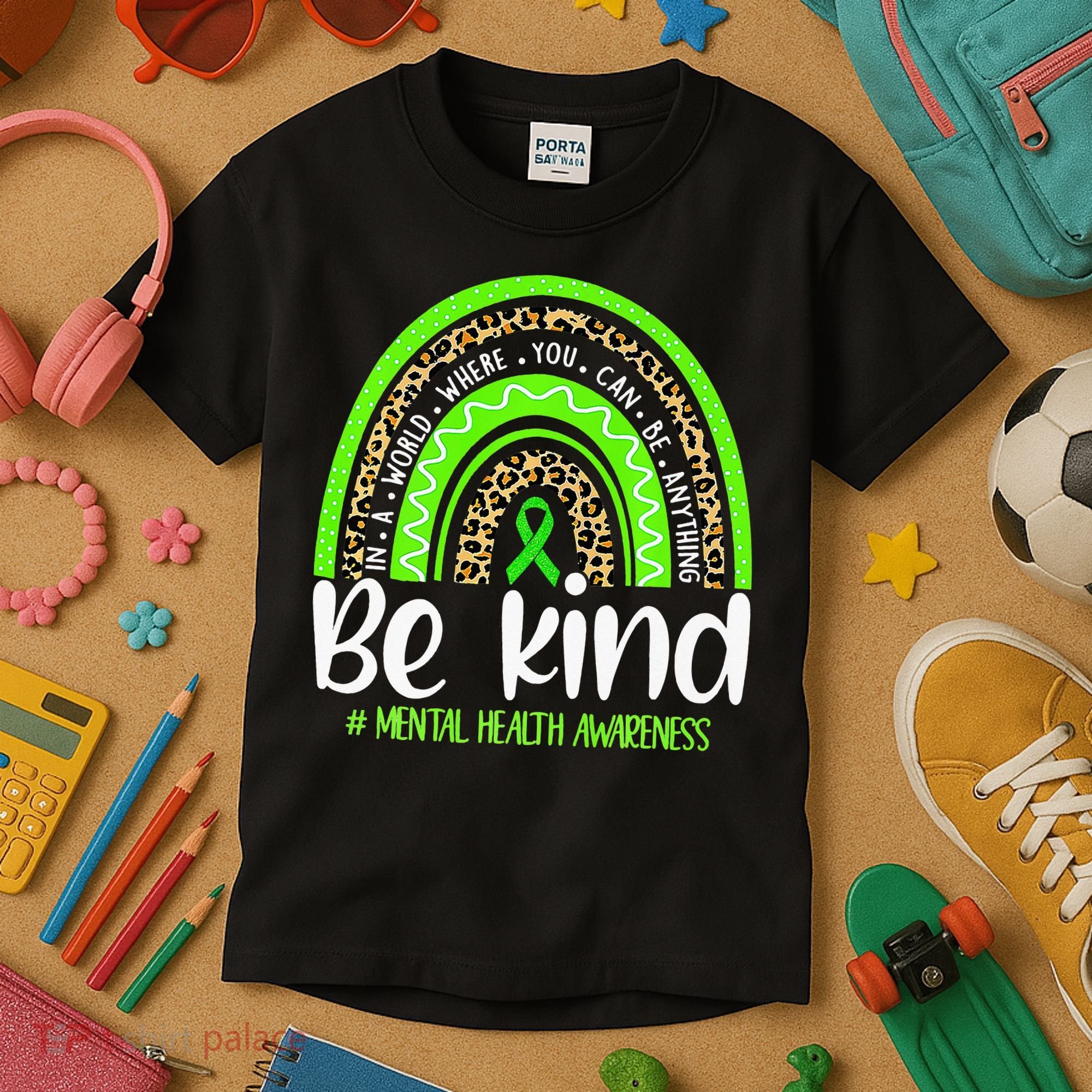 Rainbow Be Kind Mental Health Awareness Kids T-Shirt