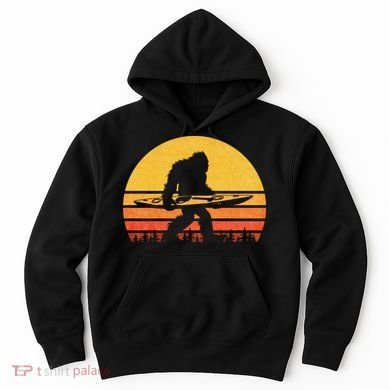 Retro Bigfoot Kayak Gift Vintage Sasquatch Kayaking Gift Hoodie
