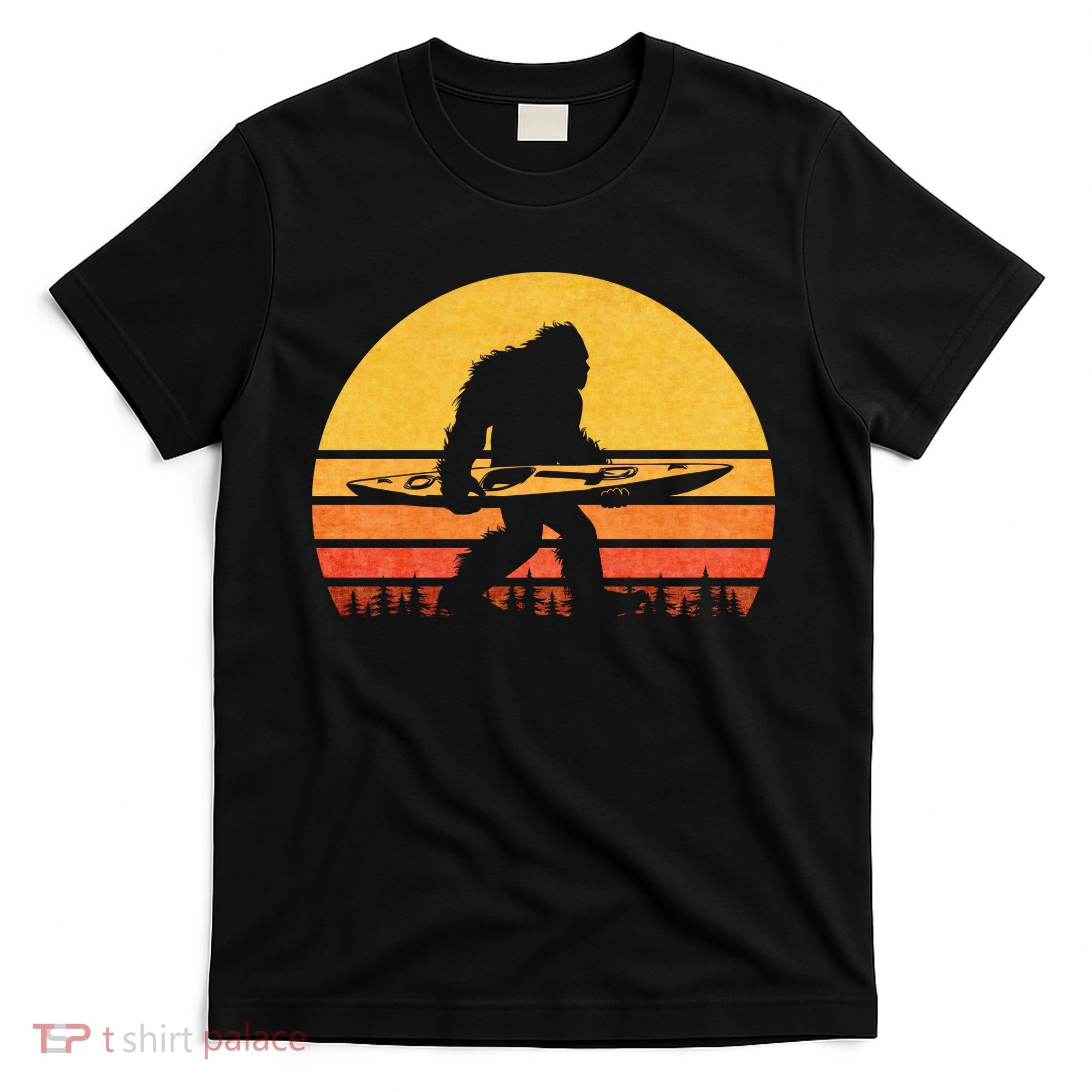 Retro Bigfoot Kayak Gift Vintage Sasquatch Kayaking Gift T-Shirt