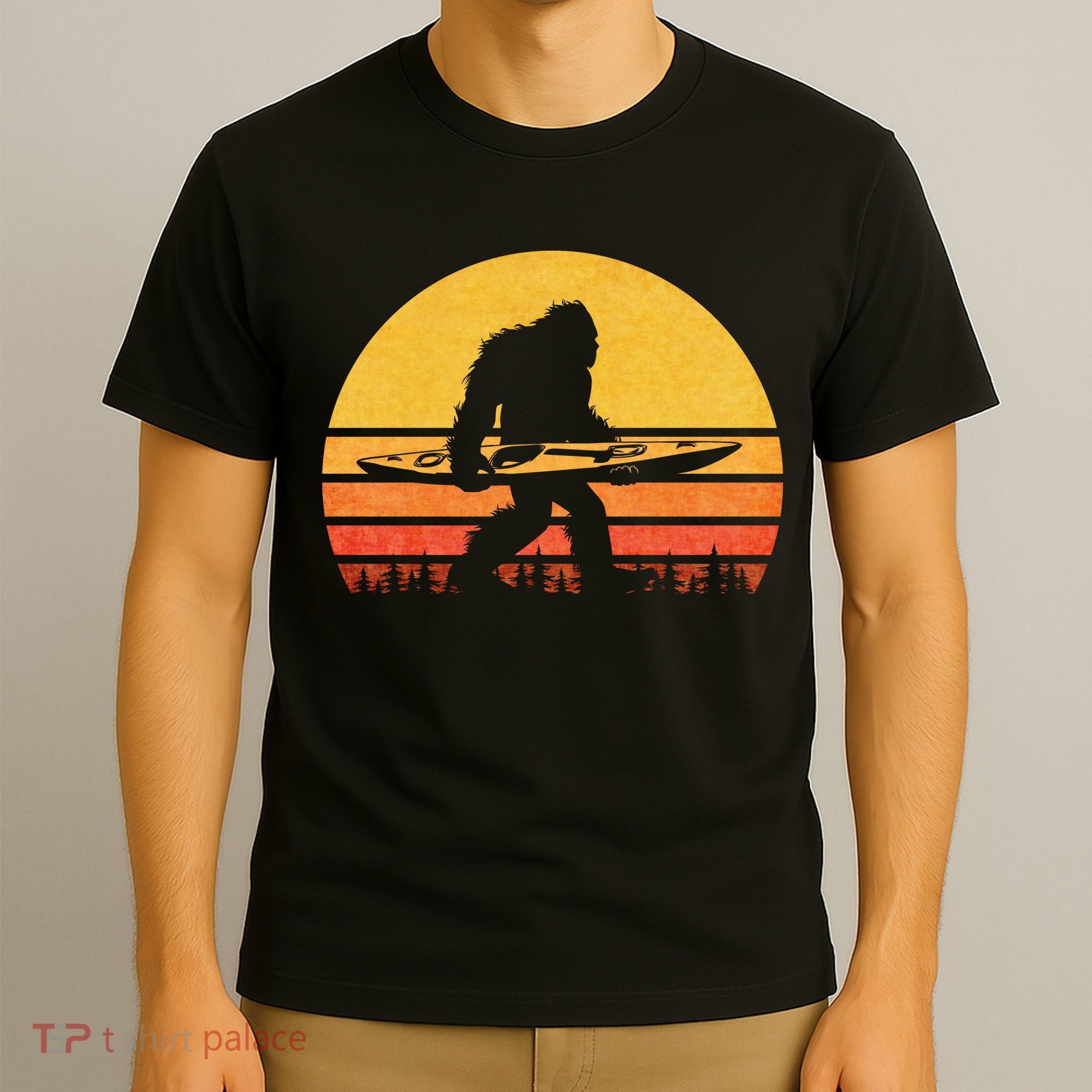 Retro Bigfoot Kayak Gift Vintage Sasquatch Kayaking Gift T-Shirt