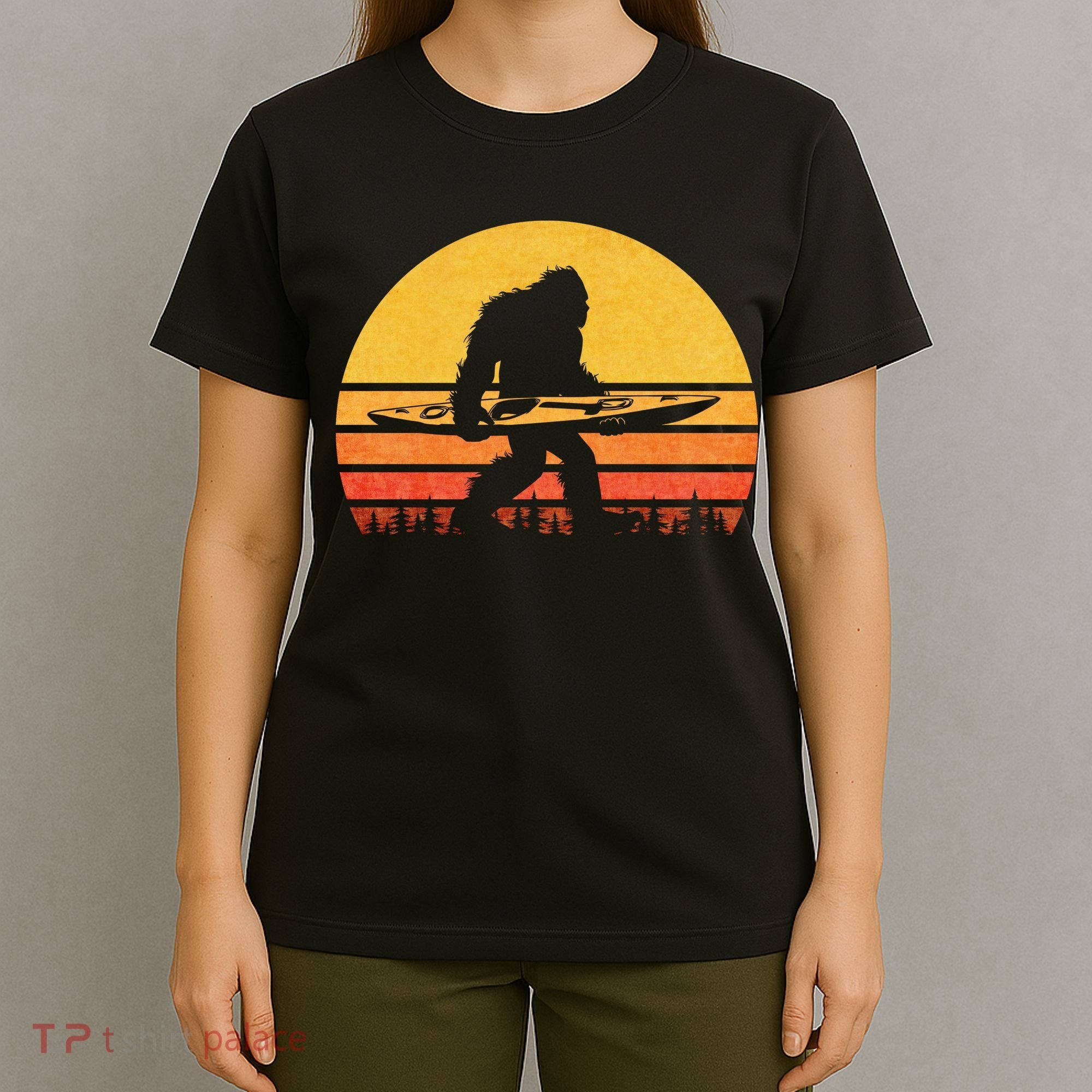 Retro Bigfoot Kayak Gift Vintage Sasquatch Kayaking Gift T-Shirt