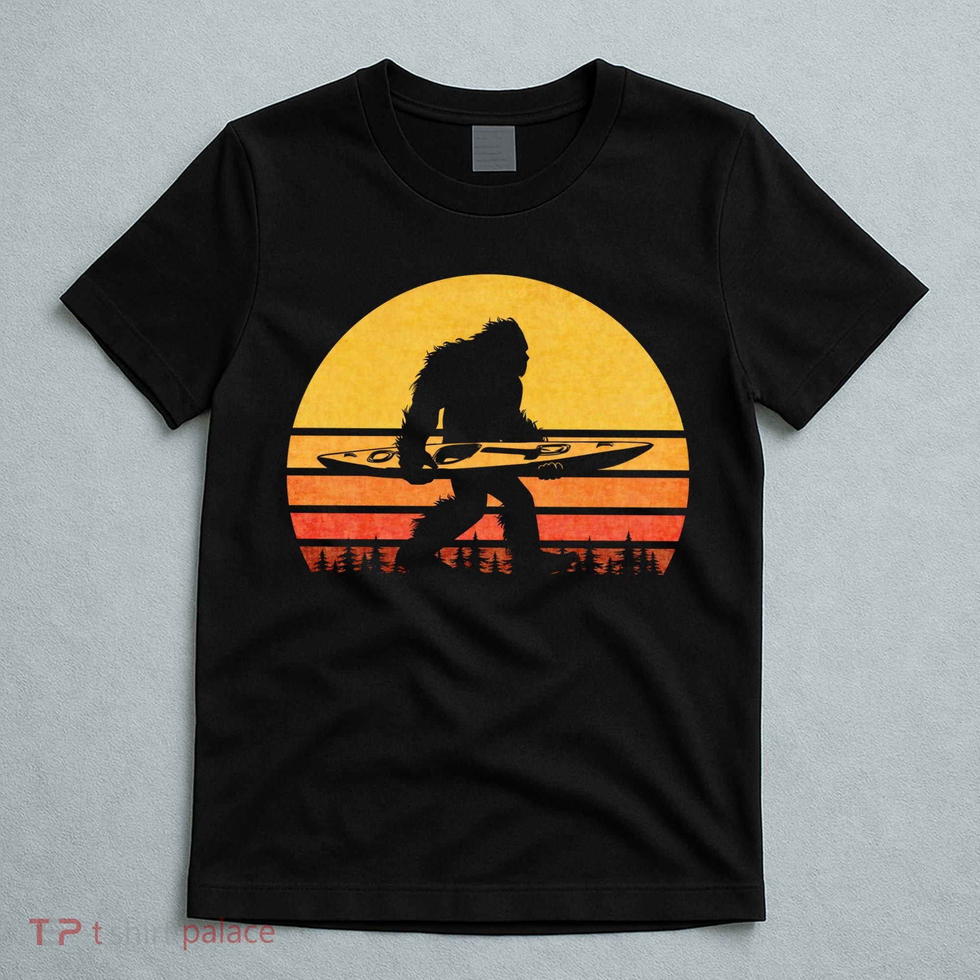 Retro Bigfoot Kayak Gift Vintage Sasquatch Kayaking Gift T-Shirt