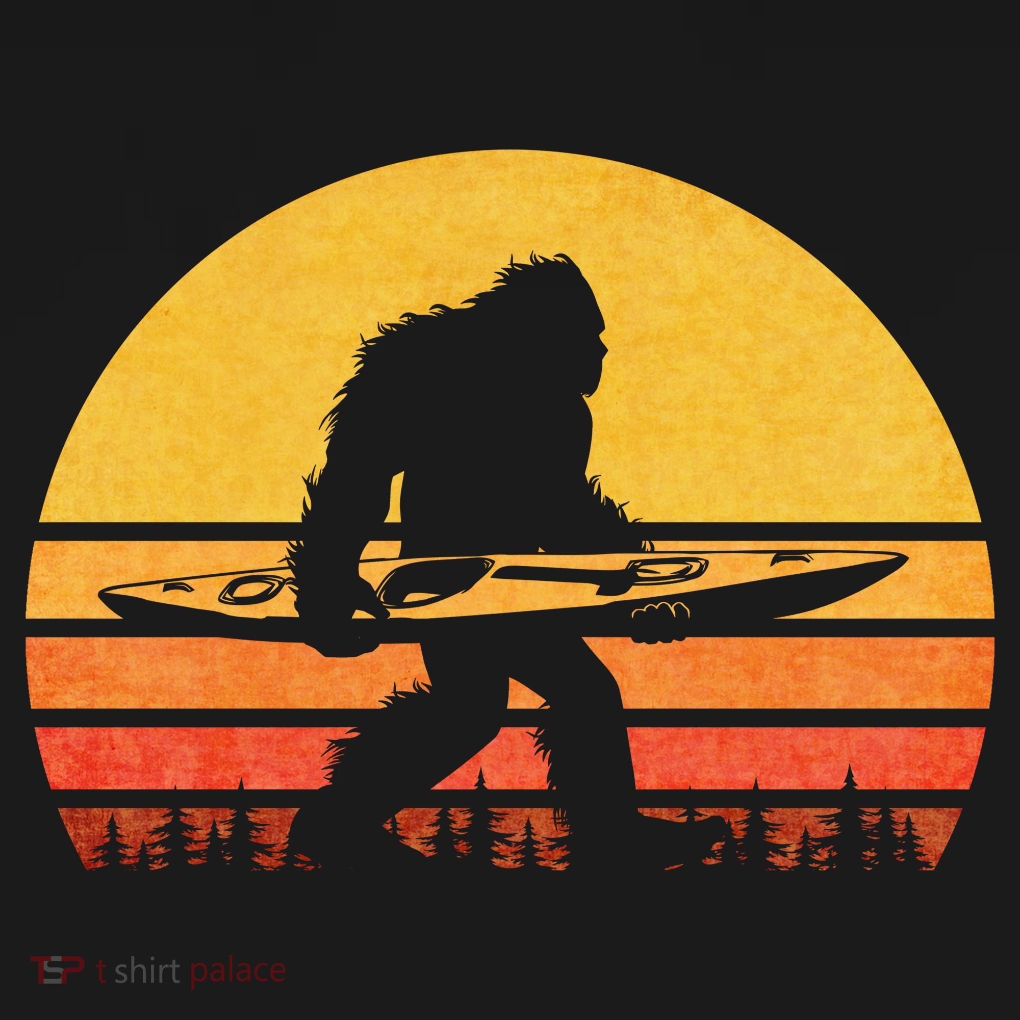 Retro Bigfoot Kayak Gift Vintage Sasquatch Kayaking Gift T-Shirt