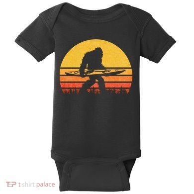 Retro Bigfoot Kayak Gift Vintage Sasquatch Kayaking Gift Baby Bodysuit