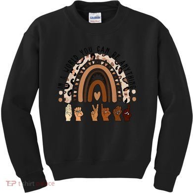 Rainbow Be Kind Sign Language We Wear Orange For Unity Day Kids Sweatshirt