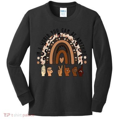 Rainbow Be Kind Sign Language We Wear Orange For Unity Day Kids Long Sleeve Shirt