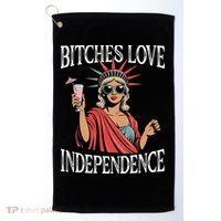 Retro Bitches Love Independence Funny Golf Towel thumb 0
