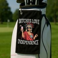 Retro Bitches Love Independence Funny Golf Towel thumb 2