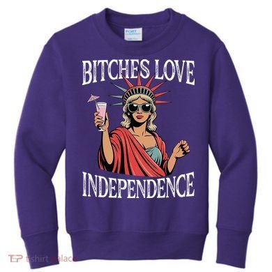 Retro Bitches Love Independence Funny Kids Sweatshirt